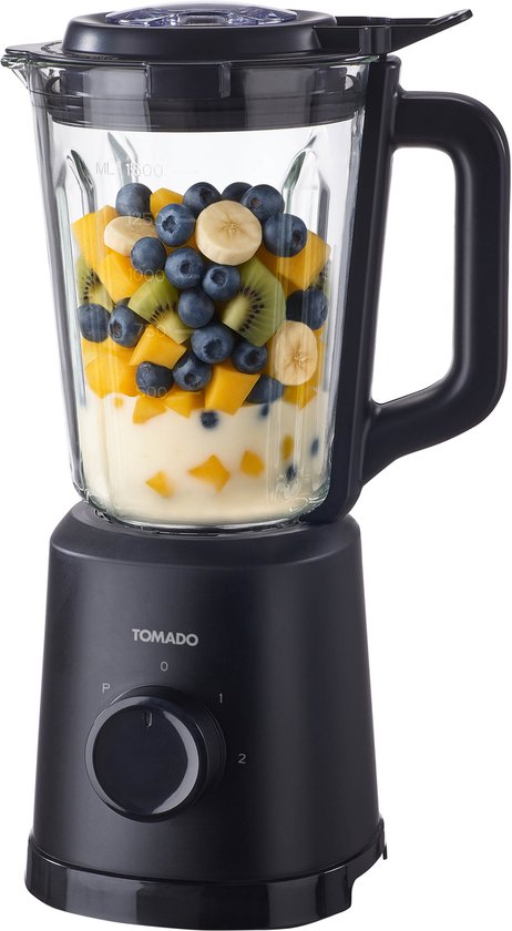 Tomado TTB1502B - Blender - Smoothie maker - 1.5 liter - Glazen kan - 2 snelheden - 500W - Pulsestand - Zwart