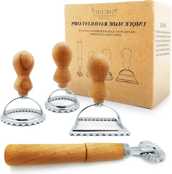 Traditionele Ravioli-stempels 3-delige set met houten handvat - comfortabel en eenvoudig in gebruik - ideaal voor zelfgemaakte pasta van T