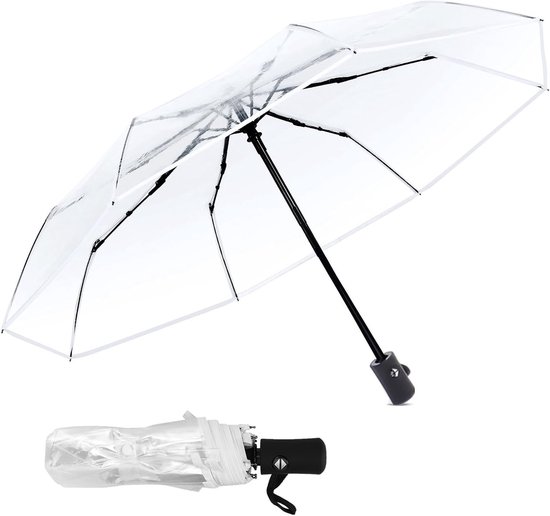 Transparante Vouwparaplu met 8 Ribben, 105 cm, Winddicht en Automatisch Openen voor Reizen en Bescherming tegen Regen van Merkloos