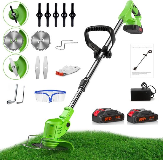Traumheim® 3-in-1 Kantenmaaier – Grastrimmer – Bosmaaier – Grasmaaier – Draadloos & Elektrisch – Incl. 2 Accu ‘s & Snellader - groente van Traumheim