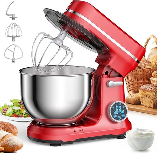 Traumheim® XS-001 5L Standmixer, 1200W keukenmachine, OLED digitaal display, elektrische keukenmachines met 3 accessoires en kom, blender (rood) van Traumheim