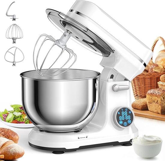 Traumheim® XS-001 5L Standmixer, 1200W keukenmachine, OLED digitaal display, elektrische keukenmachines met 3 accessoires en kom, blender (wit) van Traumheim