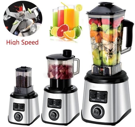 Tresaro- Blender- Zwart- 3-in-1-Elektische blender- Voor Sap- Milkshake- Smoothie- 9500W- Keukenmachine- 3L-1,5- 0,5- van Tresaro