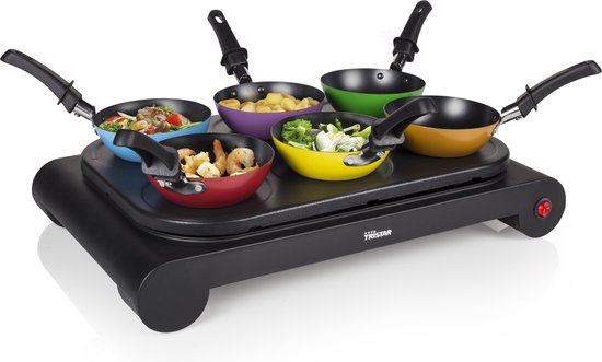 Tristar Gourmetset BP-2827 - 1000W - Wokset / Pannenkoekenmaker 6 personen - Incl 6 pannetjes, spatels - PFAS-Vrij
