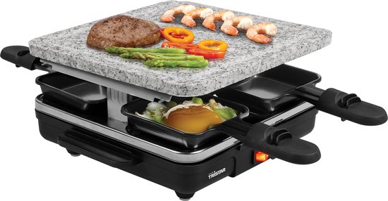 Tristar Gourmetset - RA-2745 - 600W - Bakplaat 4 personen - Steengrill, Incl 4 pannetjes - PFAS-Vrij