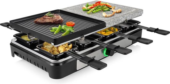 Tristar Gourmetset - RA-2747 - 1400W - Bakplaat 8 personen - 5-in-1 steengrill - Incl 8 pannetjes - Grillplaat omkeerbaar