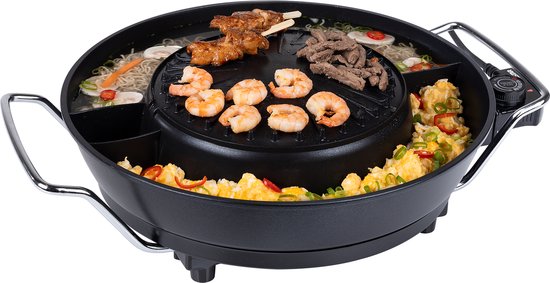 Tristar Hotpot Elektrisch PZ-9131 - 1800W - Chinese fondue 4 pers - Korian bbq - Incl tang, fonduevorken, fonduenetten
