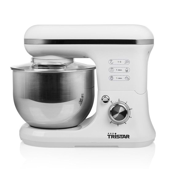 Tristar Keukenmachine MX-4817 - Keukenmixer - Inclusief 3 deeghaken - Vaatwasbestendig - 1200 watt - Wit van Tristar