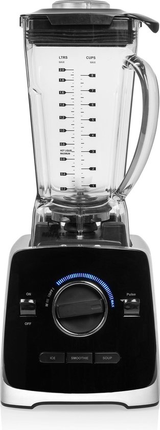 Tristar Power Blender BL-4473 – Blender, smoothiemaker en ijscrusher 2 liter - 2000 Watt - Kan van Hoogwaardig Tritan - Zwart
