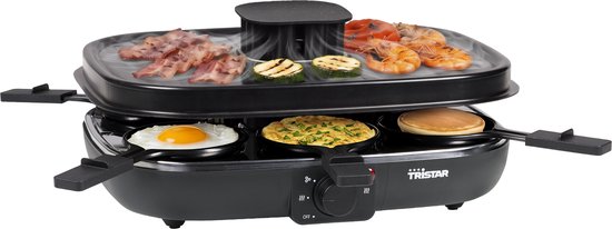 Tristar Raclette Clean Air - Gourmetstel - Met ingebouwde met Luchtfilter - 35 x 27,5 cm - 1100 W - 6 personen - RA-2765