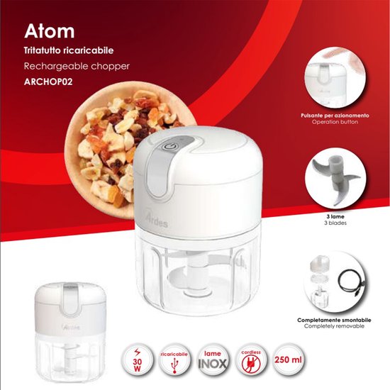 Tritatutto Ricaricabile con USB Atom ARCHOP02 30W Bianco