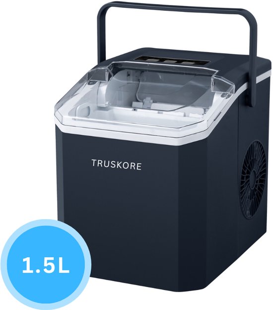 Truskore IJsblokjesmachine - IJsblokjesmakers - Snel IJs in Slechts 6-8 Minuten - 1,5L Waterreservoir - 2 IJsblokjesformaten - Met IJsschep - Compact & Stil - Zwart van truskore