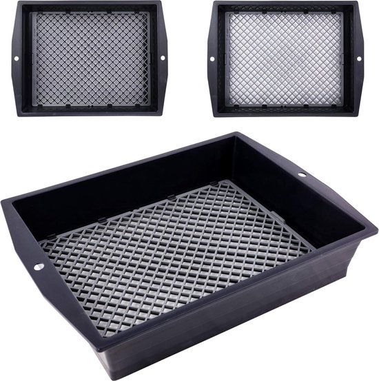 Tuinzeef, 2-in-1, vierkante zeef met instelbare maasgrootte en schuiffunctie, steenzeef, aardezeef, zandzeef, alles in één tuingereedschap, kunststof, zwart, 36,5 x 27 x 7 cm van Relaxdays