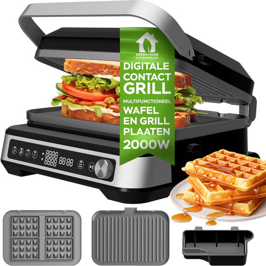 Turbotronic CG1W Contactgrill contactgrill met uitneembare platen - BPA Vrij - Panini Grill - 180º Uitklapbaar - Tosti apparaat Zwart - Wafelijzer van TurboTronic