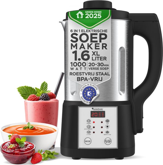 TurboTronic FSM7 Elektrische Soepmaker – Smoothiemaker – 6 Pre-set Programma’s – RVS van TurboTronic