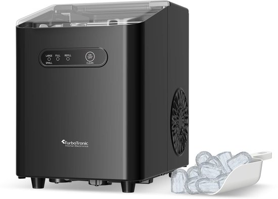 TurboTronic ICM1 IJsblokjesmachine- 1L – 10kg per 24u – IJsblokjesmaker – Zelfreinigend – Compact –Zwart van TurboTronic