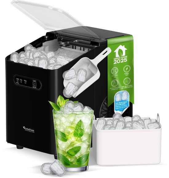 TurboTronic ICM1 IJsblokjesmachine- 1L – 10kg per 24u – IJsblokjesmaker – Zelfreinigend – Compact –Zwart
