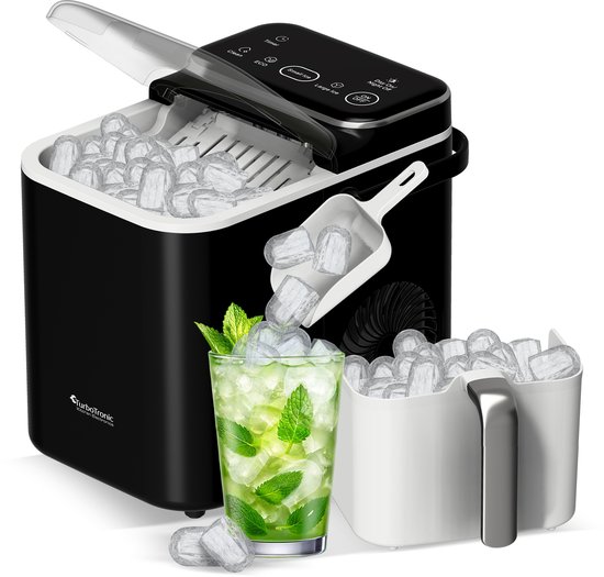 TurboTronic ICM2 IJsblokjesmachine- 1.5L – 12kg per 24u – IJsblokjesmaker – Zelfreinigend – Compact –Zwart van TurboTronic