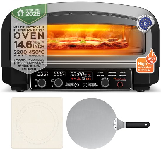 TurboTronic PO14 Elektrische Pizza Oven - Slimme Pizzaoven tot 450 °C - Zwart