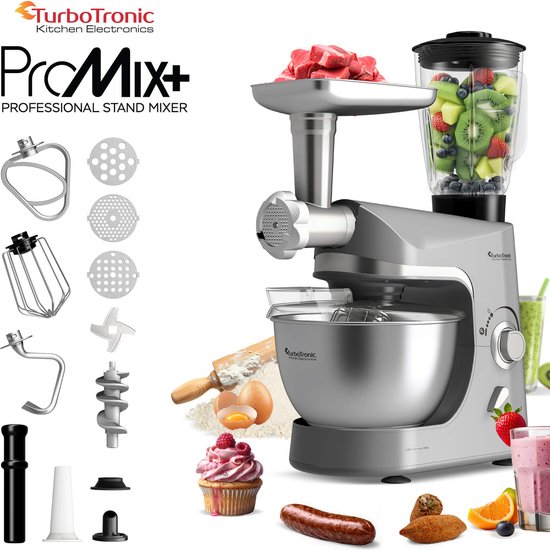 TurboTronic TT-007 / Keukenmachine - Staande Keukenmixer- keukenrobot -Foodprocessor - 5 Liter - 2000W - Zilver van TurboTronic