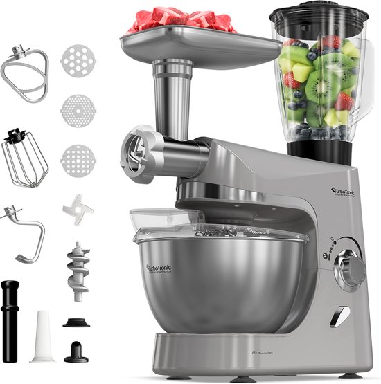 TurboTronic TT-007 / Keukenmachine - Staande Keukenmixer- keukenrobot -Foodprocessor - 5 Liter - 2000W - Zilver van TurboTronic