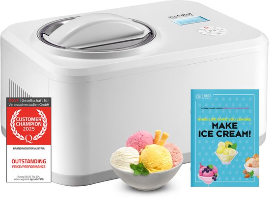 TZS First Austria ijsmachine | 1,5L | compressor | uitneembare roestvrijstalen container | receptenboekje | LCD-scherm | ijs & yoghurt | koel houden van Tzs First Austria