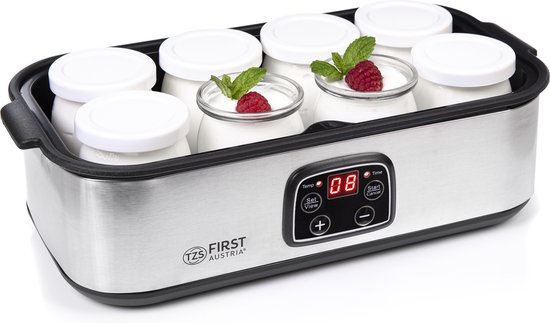 TZS First Austria Yoghurtmaker - 25W - Timer - Inclusief 8x180ml glazen potjes - Zilver van Tzs First Austria