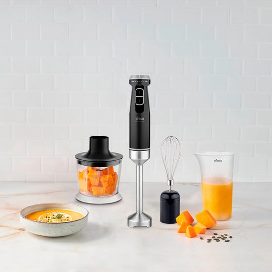 Ufesa Mars 1200 Max Staafmixer Set – 1200W – Traploze Snelheid – Hakmolen, Garde en Maatbeker – RVS van Merkloos