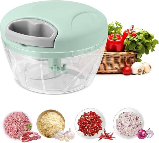 Uienhakker, groentehakker, keukenmachine, groentehakker met deksel (500 ml), BPA-vrij, gemakkelijk schoon te maken, inclusief 3 roestvrijstalen messen. van Merkloos
