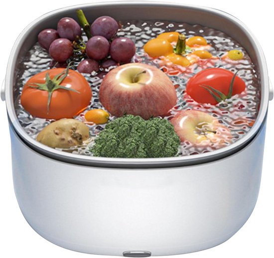 Ultrasone groentewasmachine, reinigingsmachine voor groenten en fruit, stille en groentereiniger met handvat, reinigingsapparaat voor groenten, vlees en zeevruchten - wit