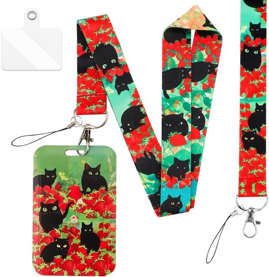 Unieke katten lanyard met ID-houder, ideaal voor studenten, leraren en zorgprofessionals in het dagelijks leven en op kantoor (Rood) van Merkloos