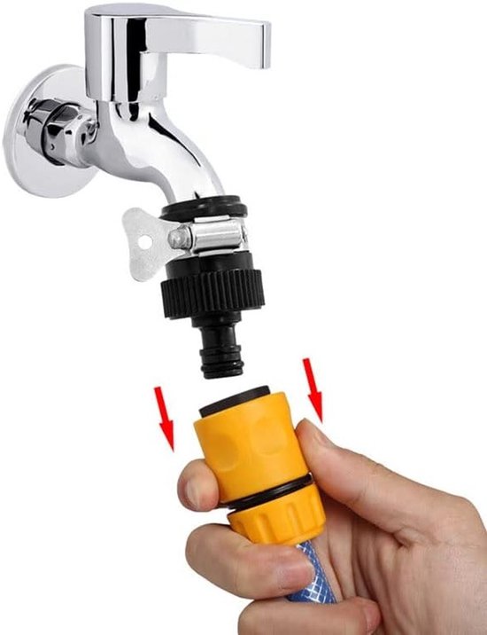 Universele kraanadapter voor tuin- en keukenhulpstukken, rubberen connector met metalen klem, waterinlaat voor tuinslang en kraan van Merkloos