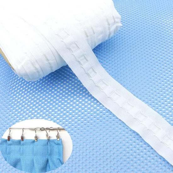 Universele Vouwband voor Gordijnen van 30mm x 30m - Polyester Rimpelband voor Het Bevestigen van Gordijnhaken en Naaien van Gordijnen