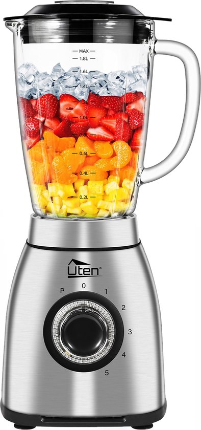 Uten Power Blender - 2 Liter - Blender Glazen Kan - 5 Standen - Krachtige 1800W - Smoothie maker - RVS van Merkloos