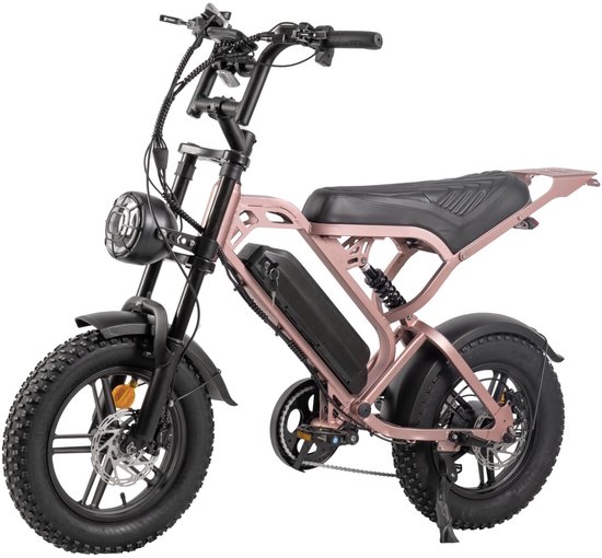 V20 Pro Mini Fatbike – Elektrische Fatbike 2025 – 16 Inch – Hydraulische remmen – Alarm - Rose Gold - Afneembaar bagagerek van Vtuvia
