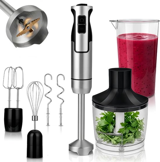 VALI® Staafmixer Set - 1200 W - Staafmixer - Met Hakmolenopstelling - Zilver - 24cm x 18cm x 19cm