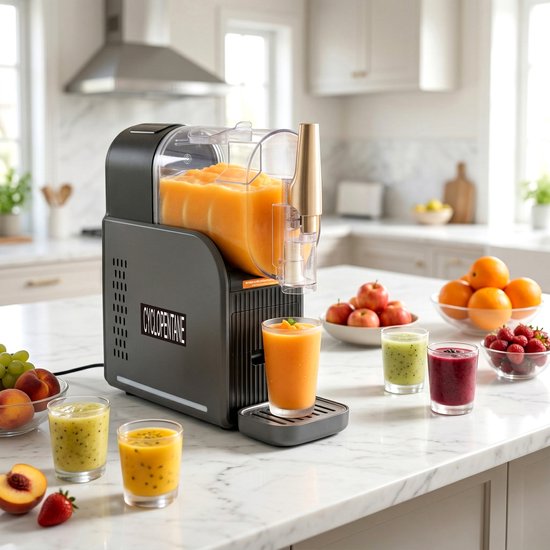 Vankel slush- en milkshakemachine - 2,6L grote capaciteit - 6 programma’s - instelbare temperatuur - magnetische lekbak - inklapbare bekerhouder - afneembaar en eenvoudig te reinigen - slushi, granita, frappé, milkshakes en meer - zwart