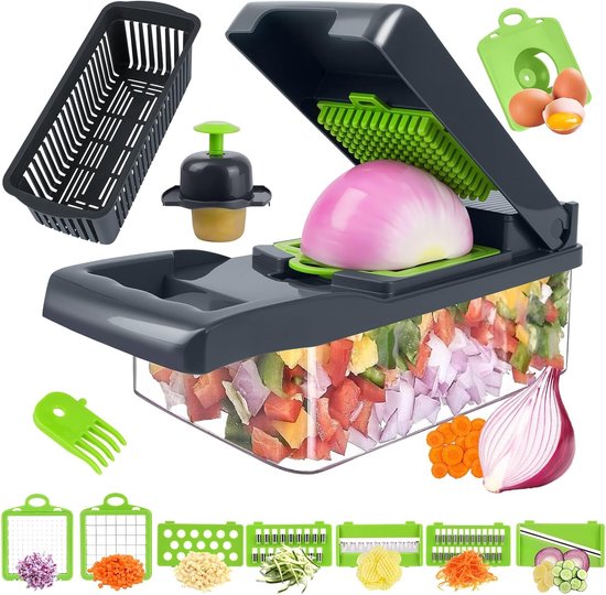 Veelzijdige Groentesnijder met 14 Stukken - Ideaal voor Uien, Komkommers, Aardappelen en Salades