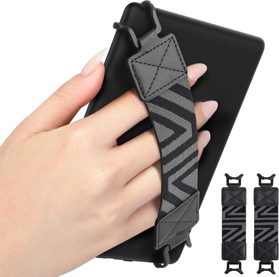 Veilige Handriem voor 6-8" E-Readers en Tablets - Lichtgewicht, Verstelbare Grip, Ideaal voor Kindle, Kobo en Lenovo, Set van 2, Zwart
