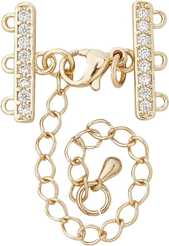 Verguld 3-strengs sluitingsconnector, zirkonia karabijnsluitingverlenger voor sieraden