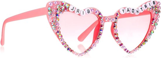 Verjaardag Hartvormige Zonnebril voor Vrouwen, Roze Zonnebrillen met Strass, Perfecte Verjaardagscadeaus voor Feestjes en Evenementen van Merkloos