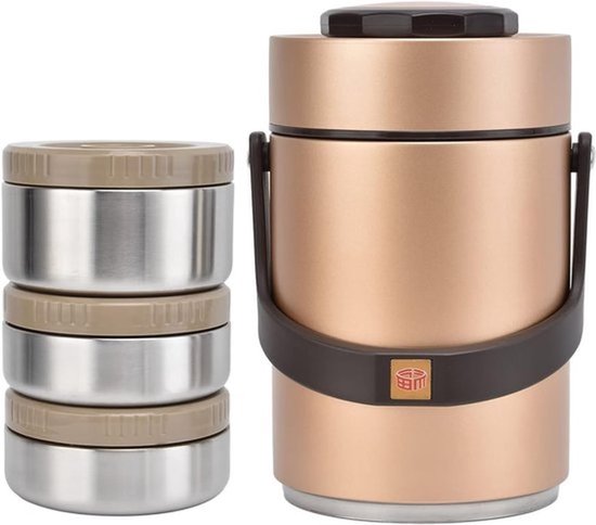 Verstelbare 2000ML Lunchcontainer van RVS met Brede Opening, 3-Laags Vacuüm Geïsoleerde Thermos voor Soep en Voedsel, Ideaal voor Kantoor, Reizen en Picknicks