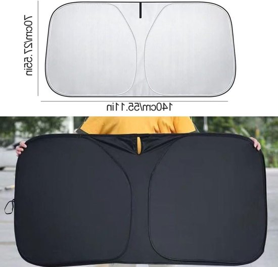 Verstelbare Auto Zonnebrand Parasol voor Voorruit, Geschikt voor Meeste Auto's en SUV's, Eenvoudig Op te Vouwen en Op te Bergen (M-140 x 70cm)