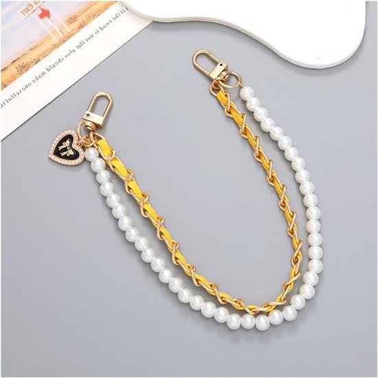 Verstelbare Handtas Kettingriem voor DIY Handtassen en Clutches - Gele Leren en Metalen Beads Accessoire