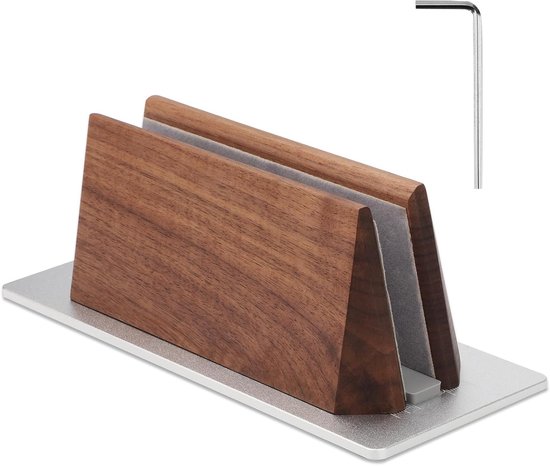 Verstelbare houten verticale laptopstandaard voor MacBook, ruimtebesparende notebookhouder voor tablets en laptops (1.5-3cm) met antislipfunctie
