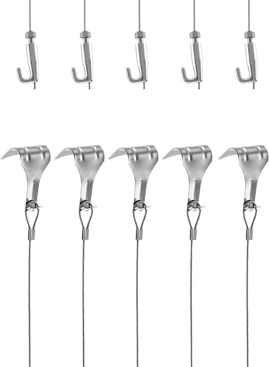 Verstelbare schilderij ophangdraad voor spiegels en fotolijsten, 2m x Φ1.5mm staal, 40kg draagvermogen, 5 stuks, ideaal voor decoratie en kunstwerken