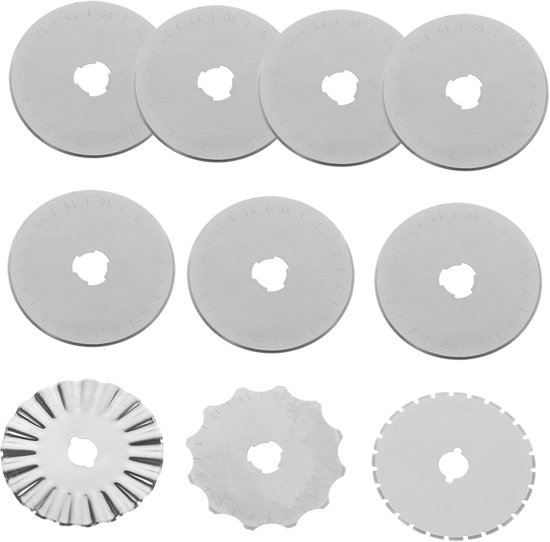 Verstelbare Snijbladen - Reservemesjes Roterende - Quilten Stof Snijden - Vier Vormen Inclusief - 4.5 cm Diameter - Zilver