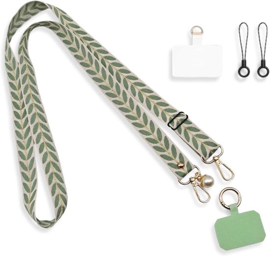 Verstelbare Telefoonketting voor Hangende Telefoons, Lanyard Telefoonriem met Houder voor Sleutels en Servicekaarten, Geel, Lengte 43-72 cm
