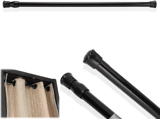 Verstelbare Telescopische Gordijnroede van Zwart Koolstofstaal - Multifunctionele Gordijnrail zonder Boren (40-70 cm) voor Badkamer en Woonkamer van Merkloos