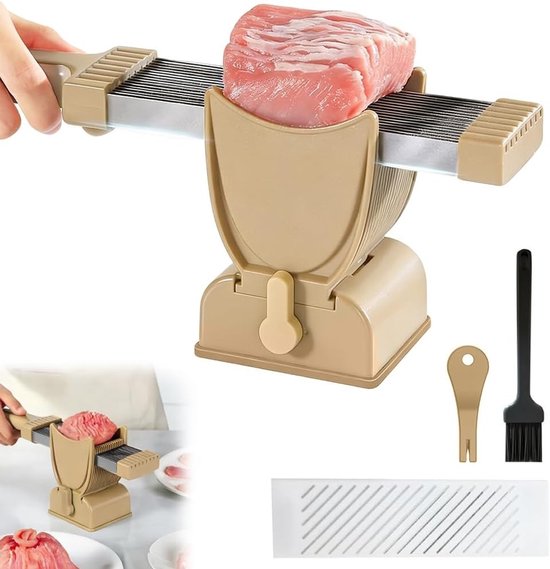 Verstelbare Vleessnijder voor Thuisgebruik, Ideaal voor het Snijden van Vers Vlees en Charcuterie, 18 Plakken per Snede (Khaki)